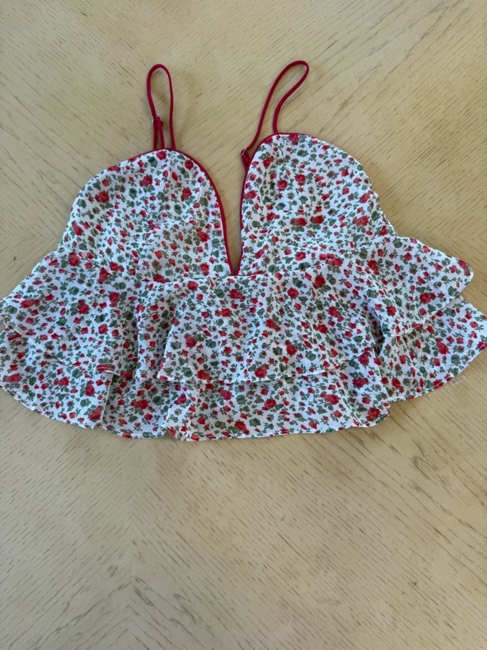 Dress Forum White Floral Crop Top with Red and Green Print SzS